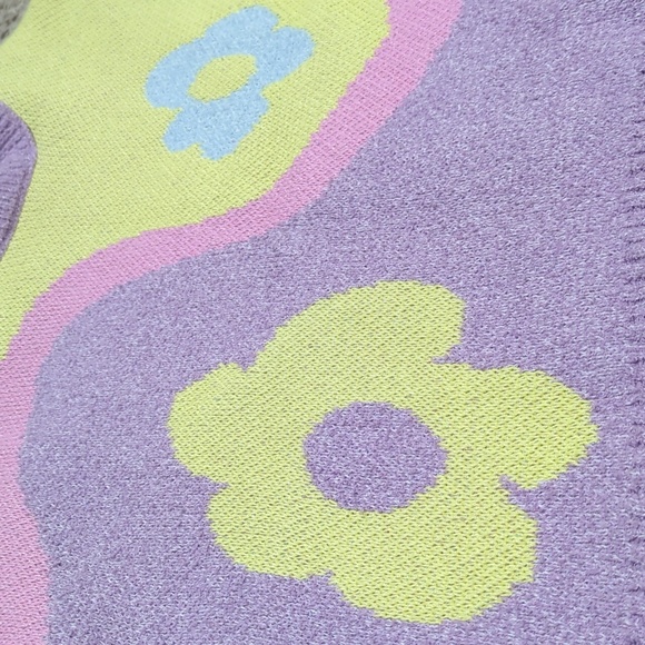 Zara groovy Y2K glittery cotton sweater ying yang flowers medium - Picture 3 of 6